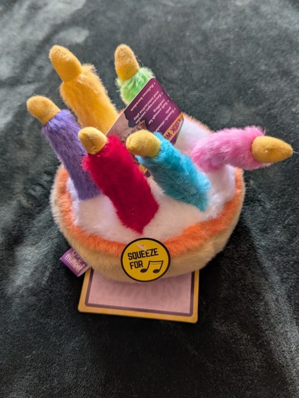 Brand New Plush Rainbow Birthday Cake Squeeze Toy Plays Music Dog Cat Pet